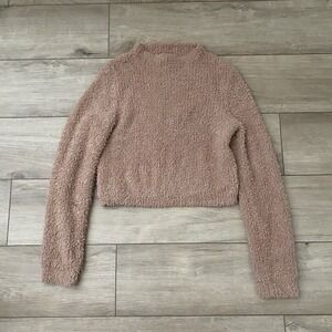 Aerie Women's Small S Sweater Light Brown Fuzzy Soft Plain Pullover Crewneck